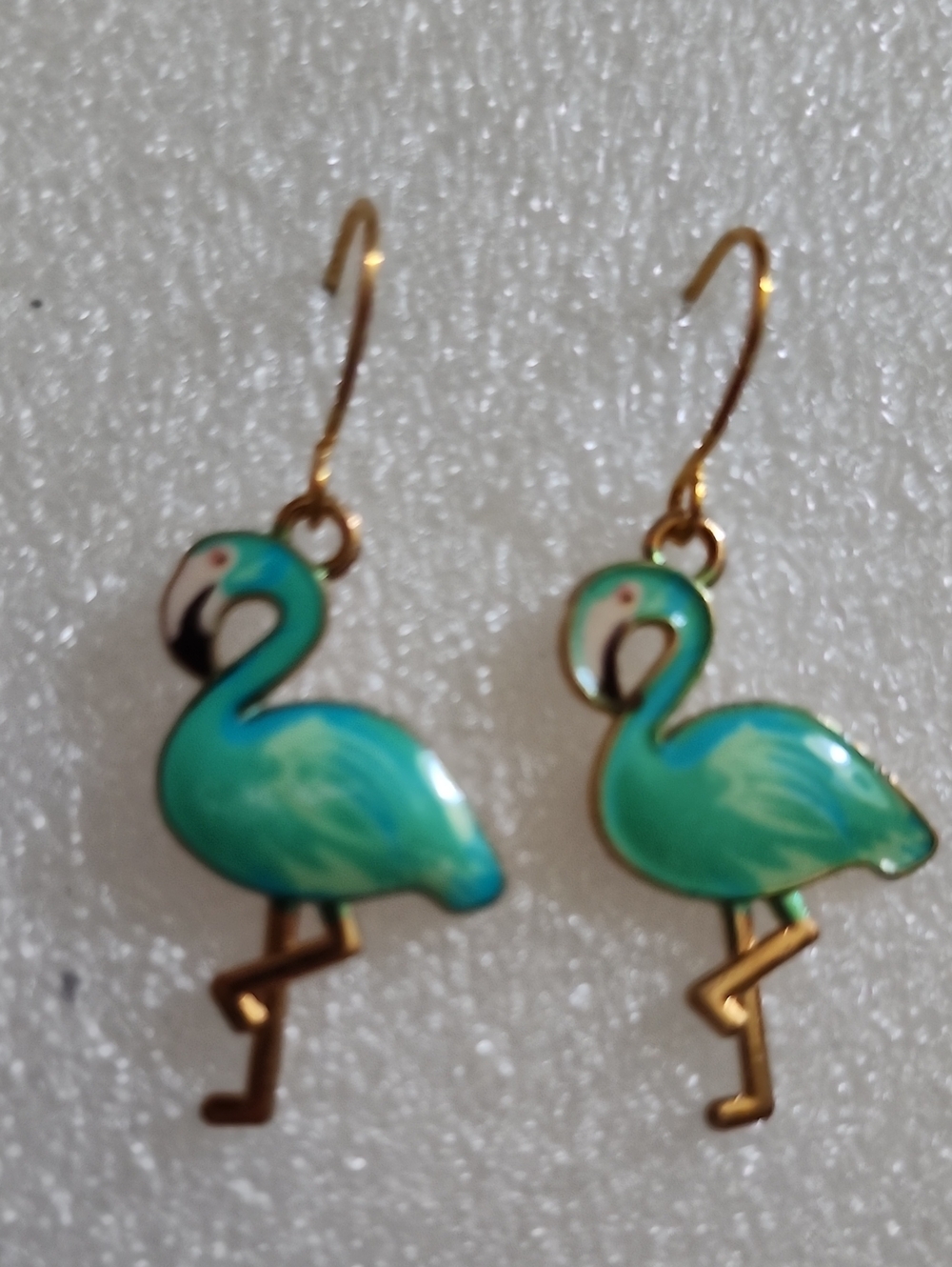 Hand Crafted Turquoise & Gold Flamingo Drop Earrings - Women Jewelry